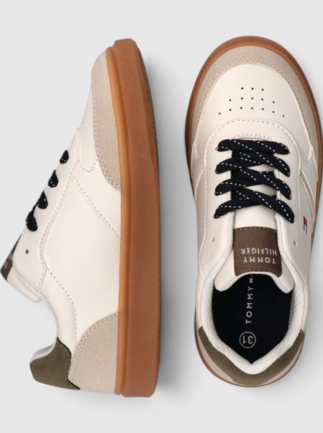 Sapatilha Tommy Hilfiger Menino Low Cut Ace-Up Sneaker Beige/off Wh