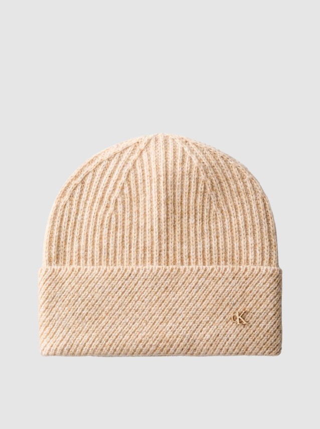 Gorro Calvin Klein Mulher Ck Metal Wool Slanted Rib Beanie