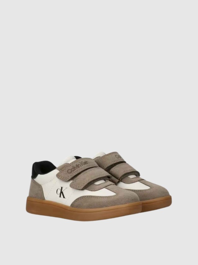 Sapatilha Calvin Klein Menino Low Cut Velcro Sneaker Taupe/off Wh