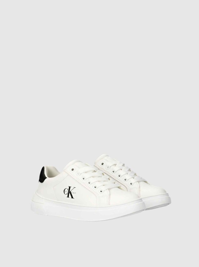 Sapatilha Calvin Klein Menino Low Cut Lace-Up Sneaker White/black