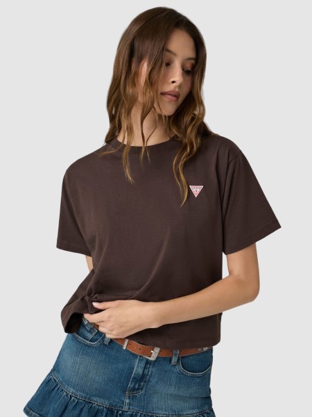 T-Shirt Guess Mulher Gj Ss Cn Boxy Mini Triang Tee