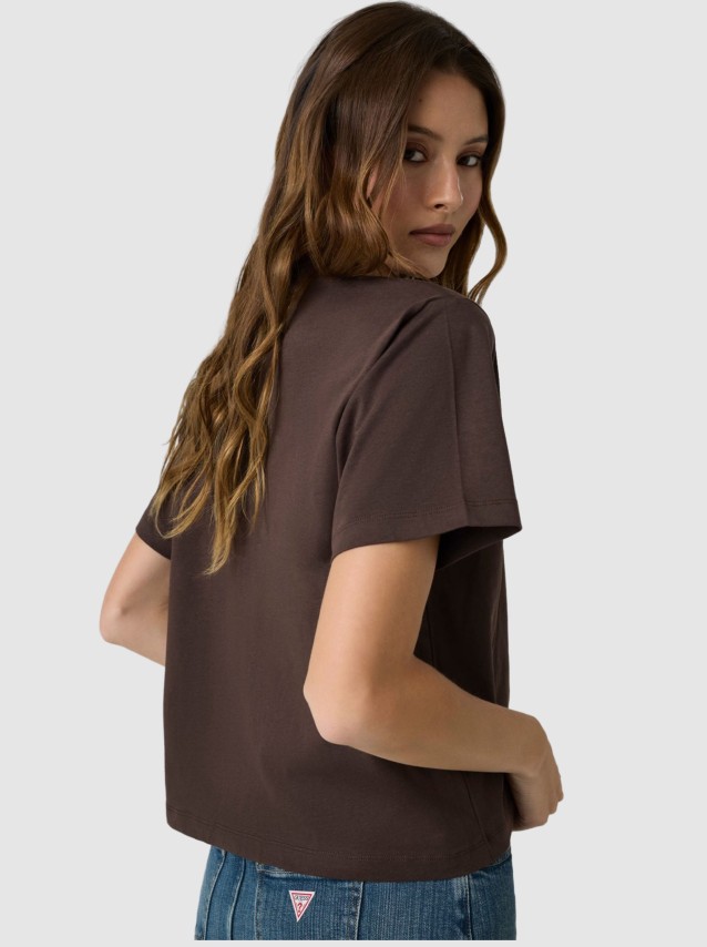 T-Shirt Guess Mulher Gj Ss Cn Boxy Mini Triang Tee