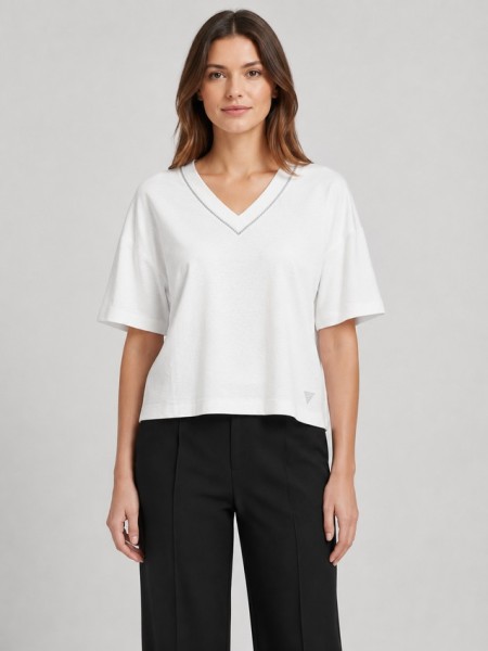 T-Shirt Guess Mulher Ss Vn Hotfix Traingle Top