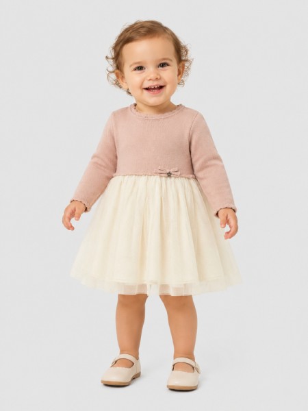 Vestido Mayoral Menina Vestido Comb Tricô E Tule Vestido Mayoral Menina Vestido Comb Tricô E Tule