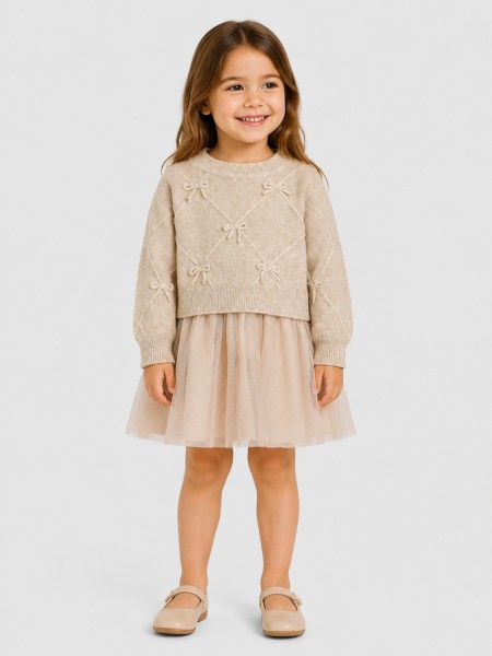 Vestido Mayoral Menina Vestido Tricô Comb. Laços Vestido Mayoral Menina Vestido Tricô Comb. Laços