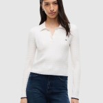 Polo Tommy Jeans Mulher Tjw Micro Cable Polo Sweater Ext