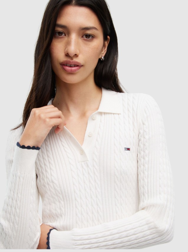 Polo Tommy Jeans Mulher Tjw Micro Cable Polo Sweater Ext