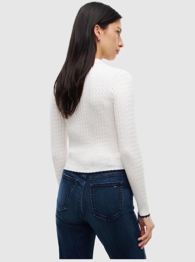 Polo Tommy Jeans Mulher Tjw Micro Cable Polo Sweater Ext