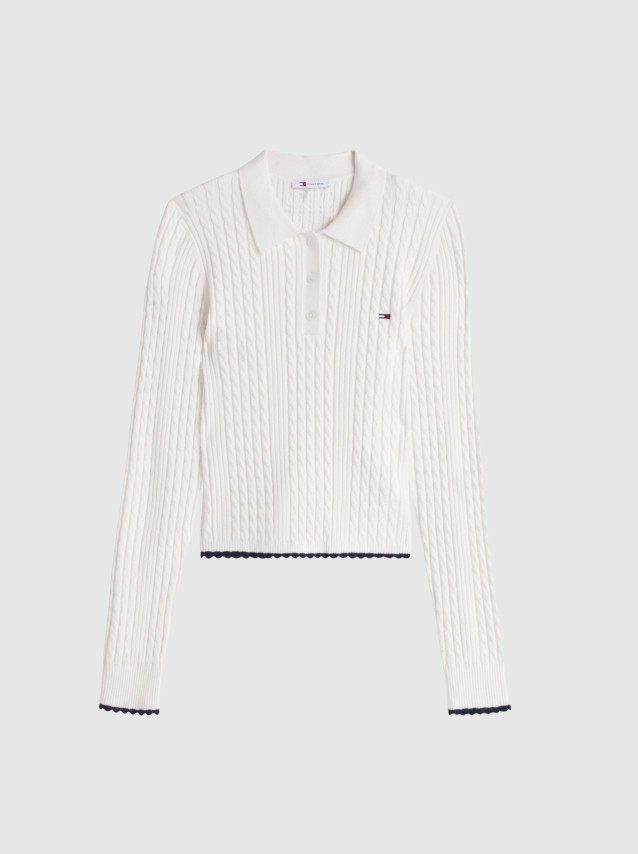 Polo Tommy Jeans Mulher Tjw Micro Cable Polo Sweater Ext