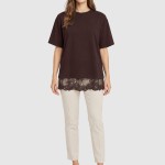 T-Shirt Only Mulher Onlvivvi S/s Lace Bottom Top Jrs Noos