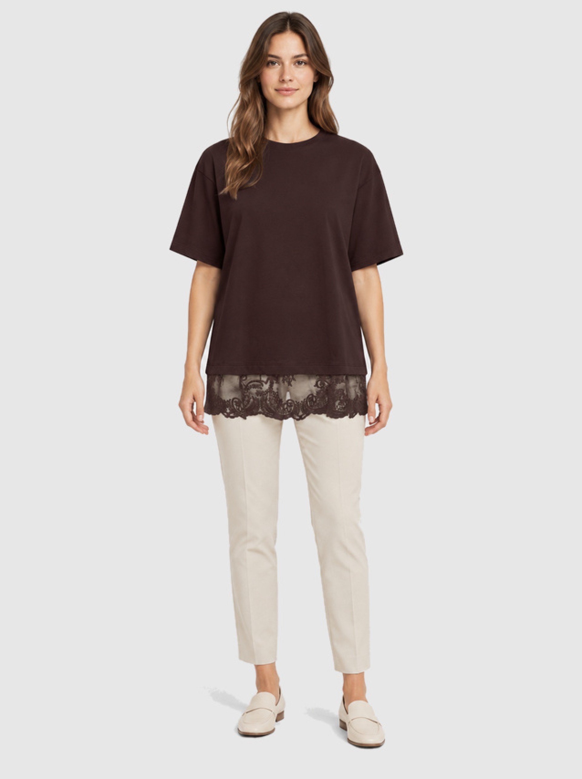 T-Shirt Only Mulher Onlvivvi S/s Lace Bottom Top Jrs Noos