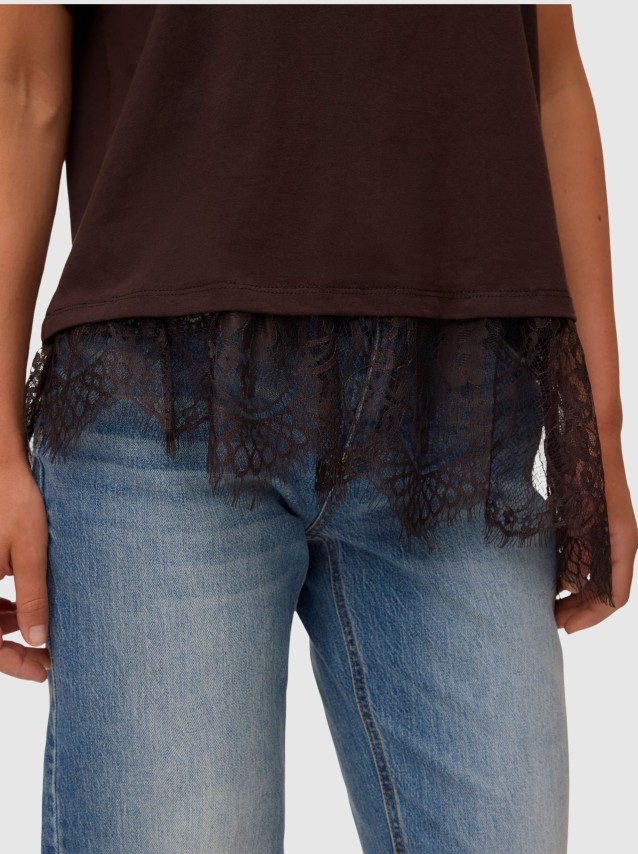 T-Shirt Vero Moda Mulher Vmbrit Ss O-Neck Lace T-Shirt Jrs