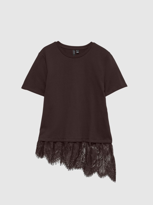 T-Shirt Vero Moda Mulher Vmbrit Ss O-Neck Lace T-Shirt Jrs