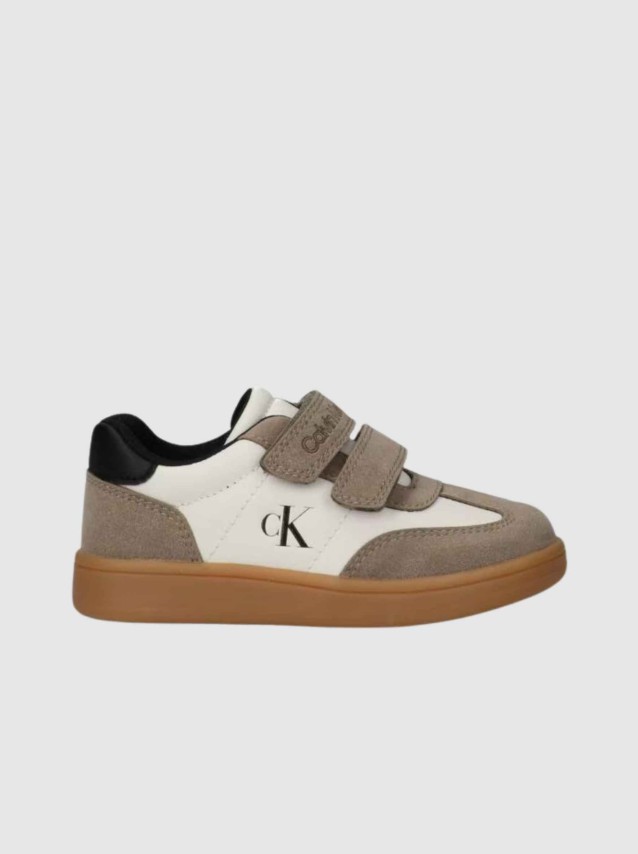 Sapatilha Calvin Klein Menino Low Cut Velcro Sneaker Taupe/off Wh