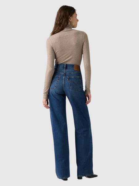 Jeans Levis Mulher Ribcage Wide Leg H223 Med Indigo - Worn In Jeans Levis Mulher Ribcage Wide Leg H223 Med Indigo - Worn In