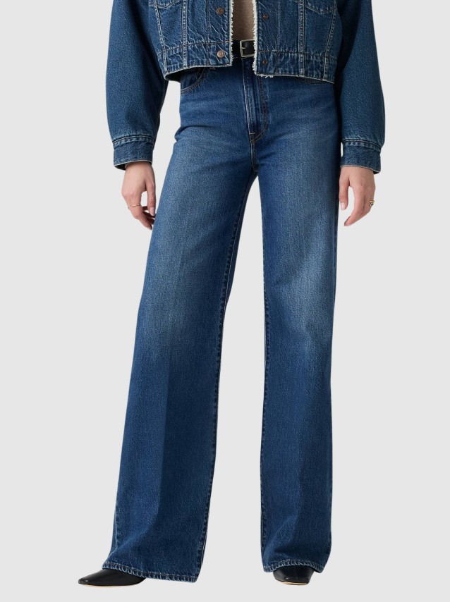 Jeans Levis Mulher Ribcage Wide Leg H223 Med Indigo - Worn In