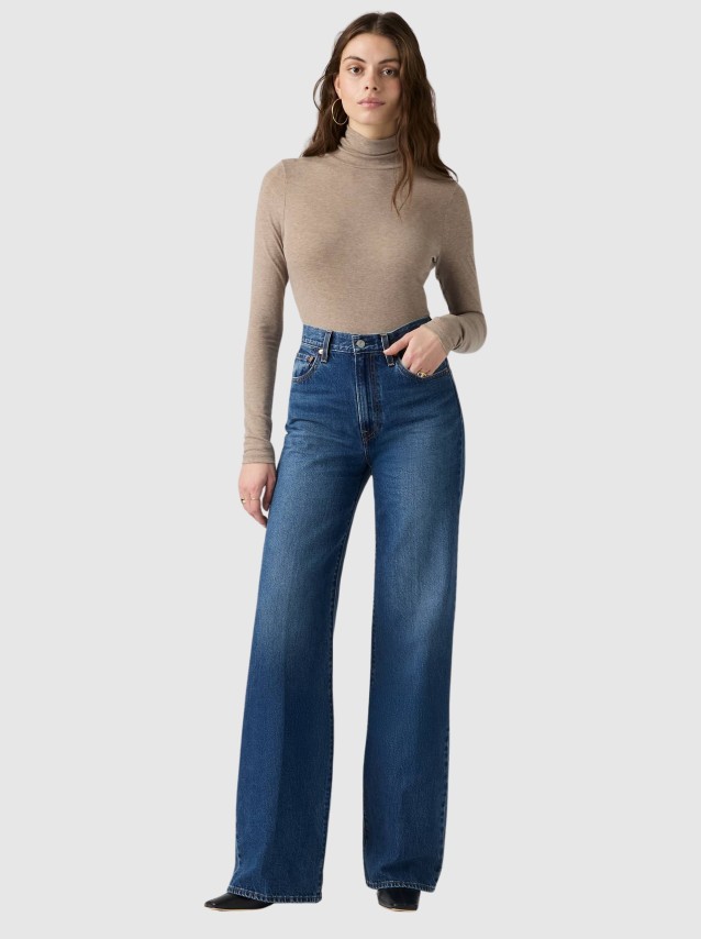 Jeans Levis Mulher Ribcage Wide Leg H223 Med Indigo - Worn In