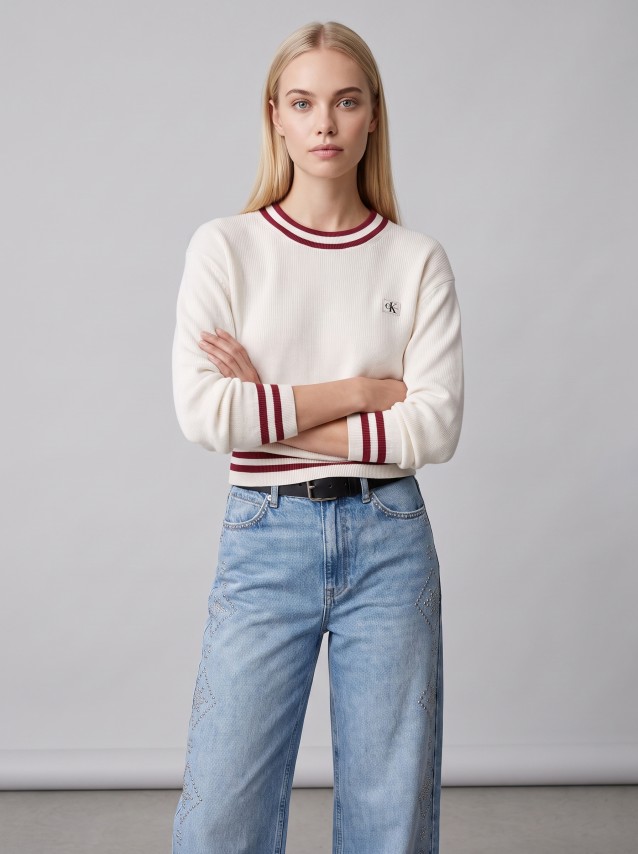 Camisola Calvin Klein Mulher Woven Label Crewneck Sweater
