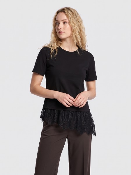 T-Shirt Vero Moda Mulher Vmbrit Ss O-Neck Lace T-Shirt Jrs