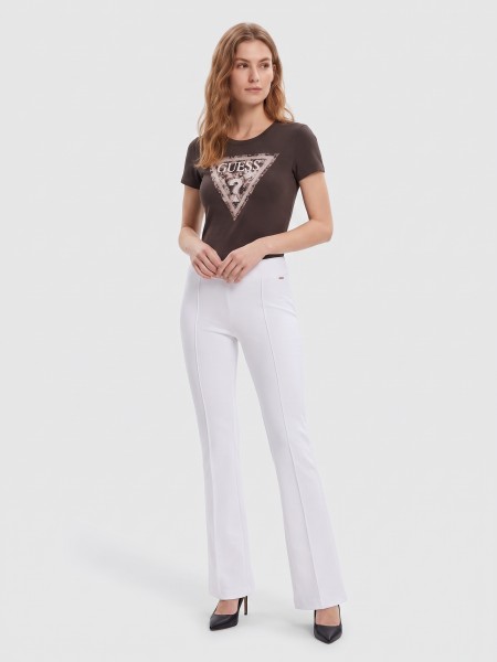 T-Shirt Guess Mulher Ss Cn Crystals Triangle Tee