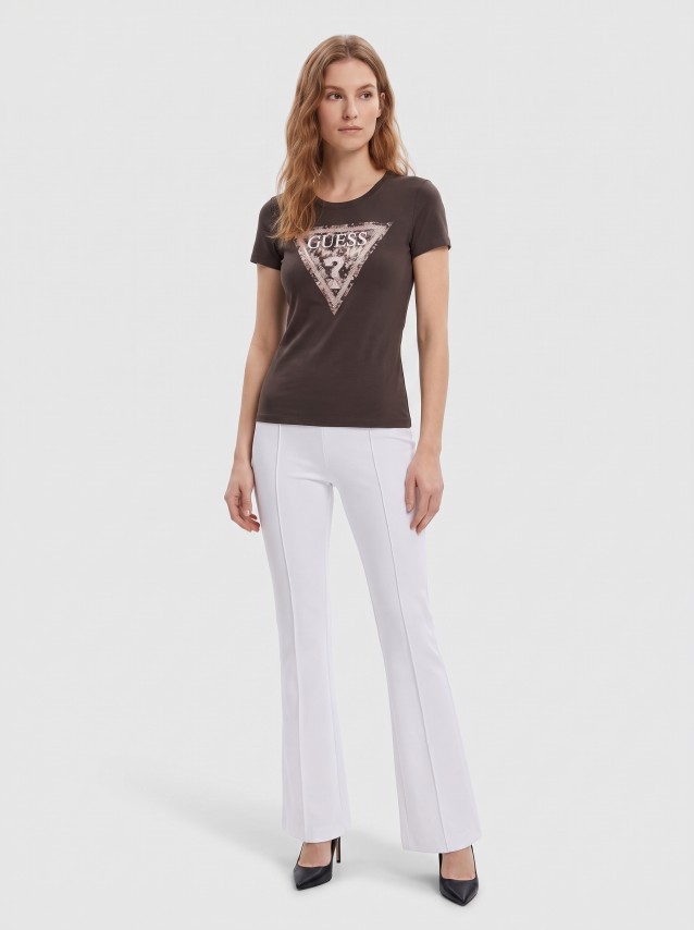 T-Shirt Guess Mulher Ss Cn Crystals Triangle Tee