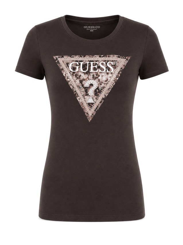 T-Shirt Guess Mulher Ss Cn Crystals Triangle Tee