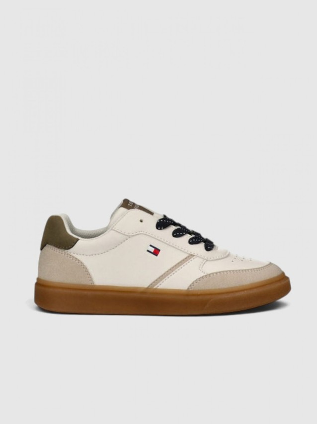 Sapatilha Tommy Hilfiger Menino Low Cut Ace-Up Sneaker Beige/off Wh