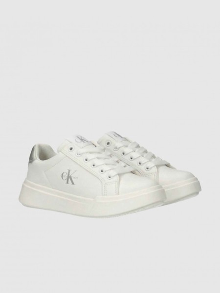Sapatilha Calvin Klein Menina Low Cut Lace-Up Sneaker White/silve Sapatilha Calvin Klein Menina Low Cut Lace-Up Sneaker White/silve