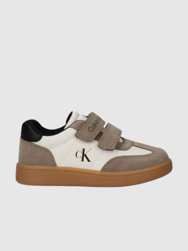 Sapatilha Calvin Klein Menino Low Cut Velcro Sneaker Taupe/off Wh