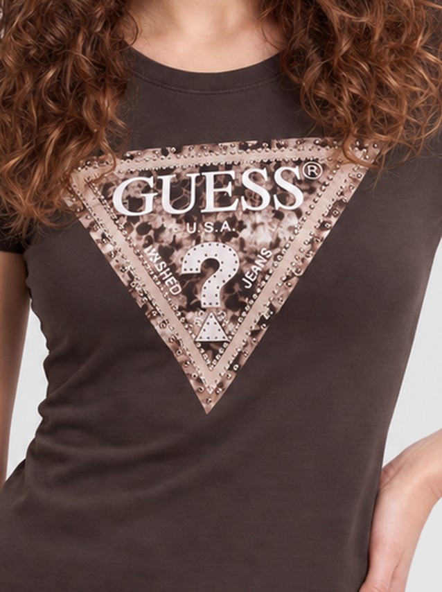 T-Shirt Guess Mulher Ss Cn Crystals Triangle Tee