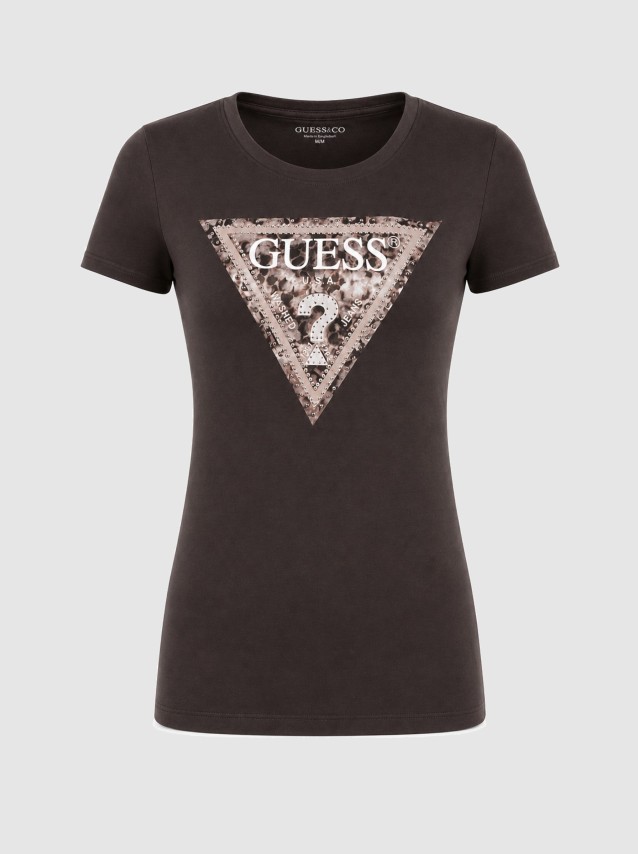 T-Shirt Guess Mulher Ss Cn Crystals Triangle Tee