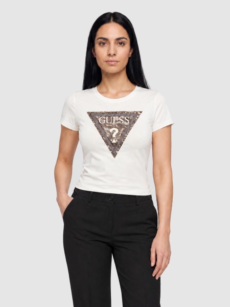 T-Shirt Guess Mulher Ss Cn Snake Triangle Tee T-Shirt Guess Mulher Ss Cn Snake Triangle Tee