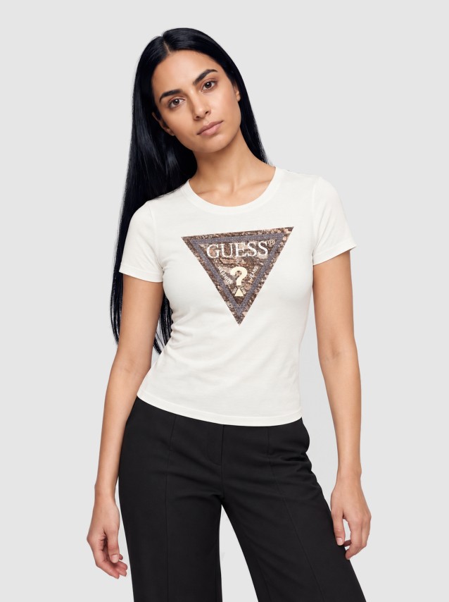 T-Shirt Guess Mulher Ss Cn Snake Triangle Tee