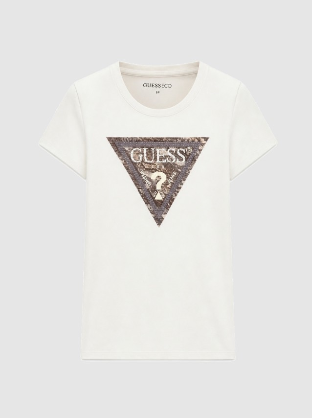 T-Shirt Guess Mulher Ss Cn Snake Triangle Tee