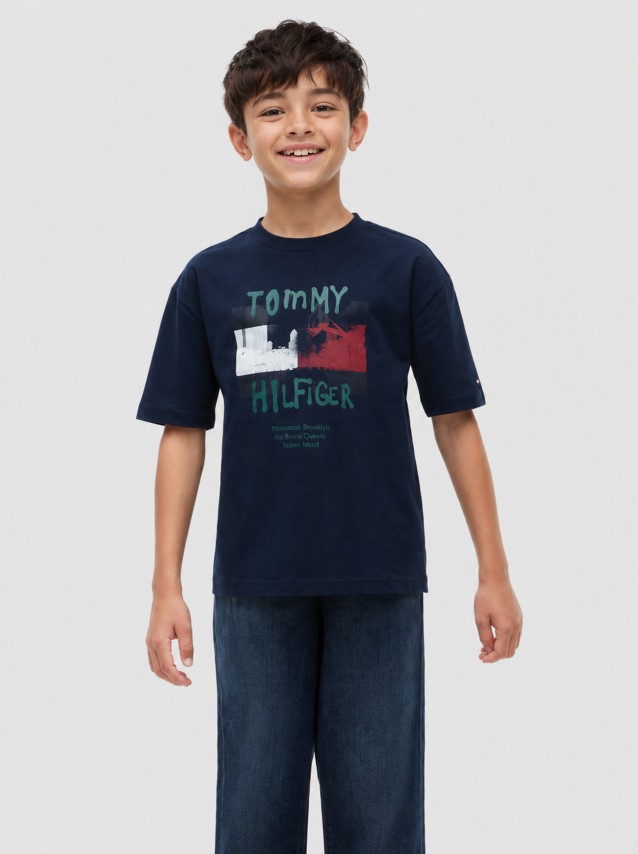 T-Shirt Tommy Hilfiger Menino Flag Grafitti Tee Ss