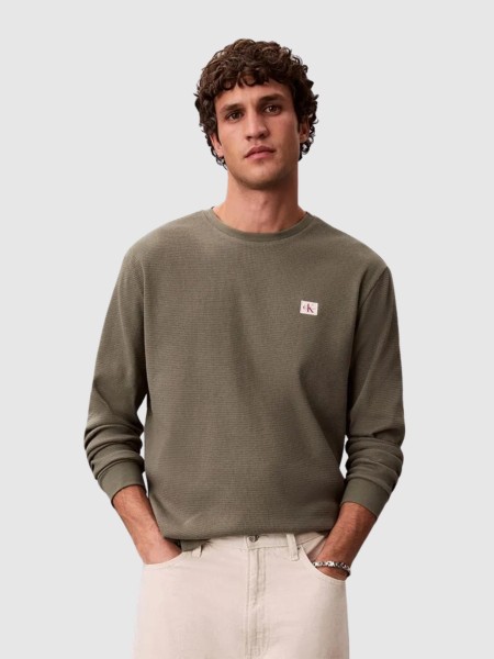 Camisola Calvin Klein Homem Ls Waffle Woven Label Crewnk Tee Camisola Calvin Klein Homem Ls Waffle Woven Label Crewnk Tee