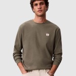 Camisola Calvin Klein  Homem Ls Waffle Woven Label Crewnk Tee