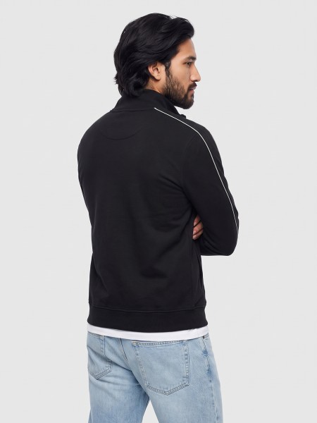 Casaco Antony Morato Homem Fleece Regular Fit In Interlock Fabric With Plate On Heart And Pipinig I Casaco Antony Morato Homem Fleece Regular Fit In Interlock Fabric With Plate On Heart And Pipinig I