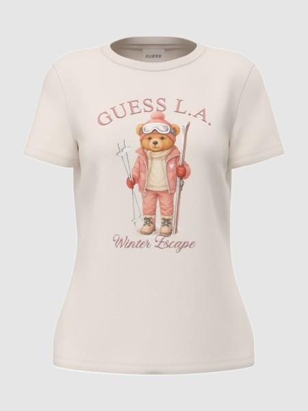 T-Shirt Guess Mulher Fabrizia Skiing Bear Cn Ss T-S