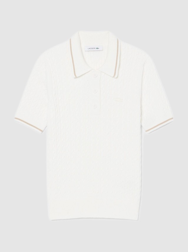 Polo Lacoste Mulher Contrast Accent Cable Knit Polo Collar Sweater