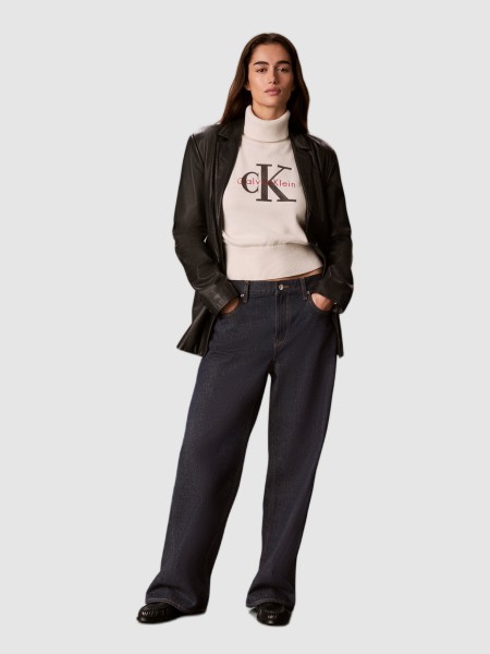 Camisola Calvin Klein Mulher Ls Logo Tneck Pullover Camisola Calvin Klein Mulher Ls Logo Tneck Pullover