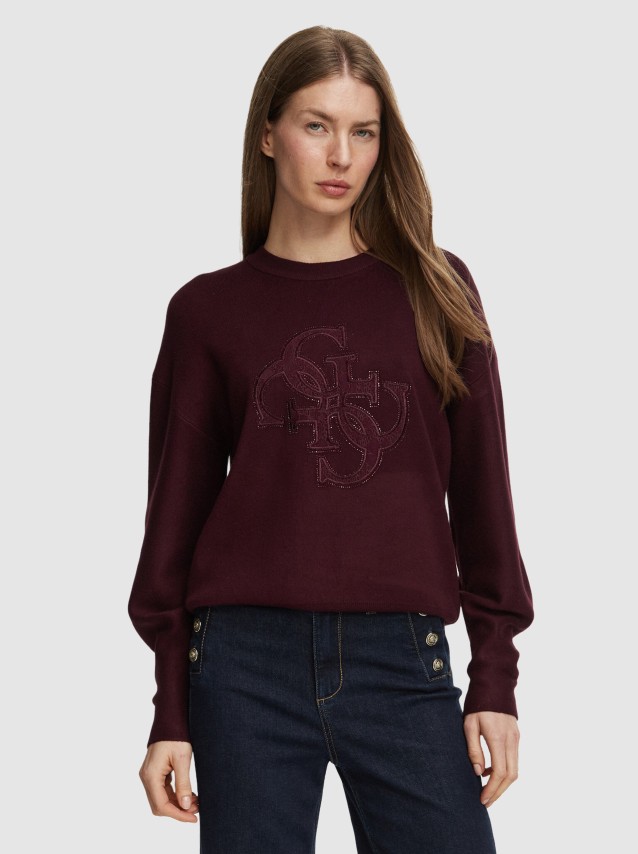 Camisola Guess Mulher Ls Cn Evelyn Triangle Logo Swt