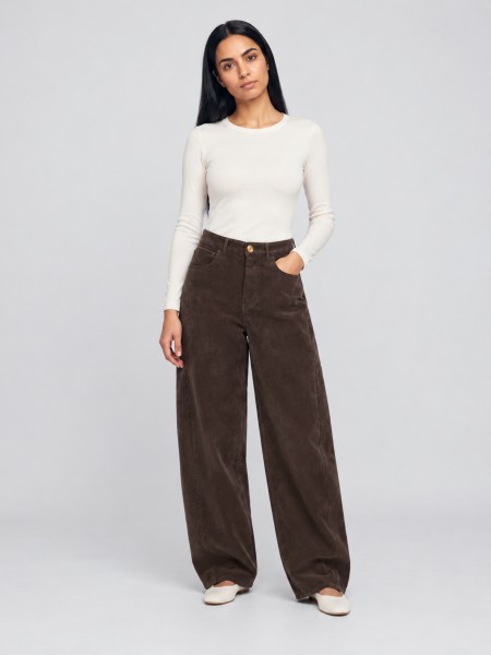 Cal�as Vero Moda Mulher Vmkaitlin Hw Wide Cord Barrel Pant