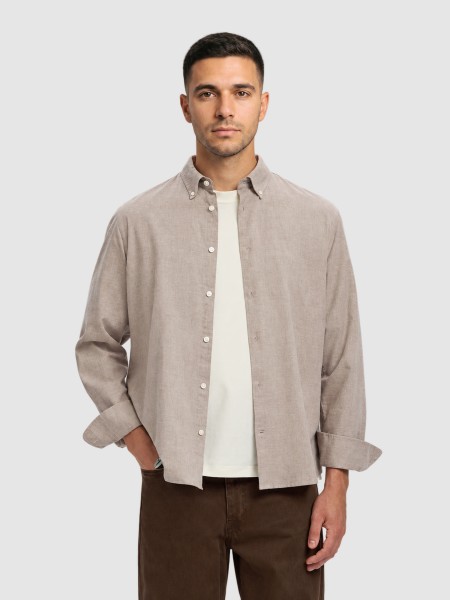 Camisa Selected Homem Slmregcole Jay Melange Ls Shirt Noos