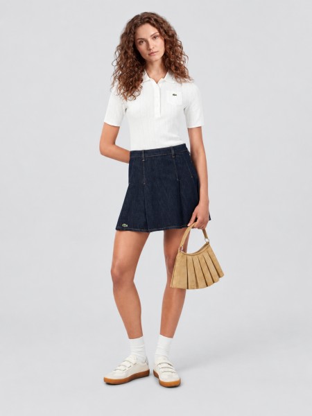 Saia Lacoste Mulher Short Pleated Denim Skirt