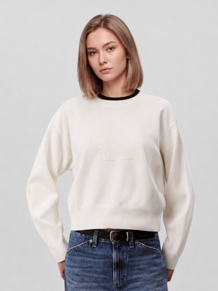 Camisola Calvin Klein  Mulher Logo Ottoman Ls Pullover