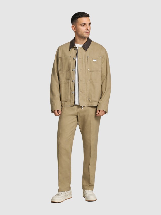 Casaco Antony Morato Homem Coat Regular Fit In Cotton Twill With Collar In Faux Leather And Logo Met