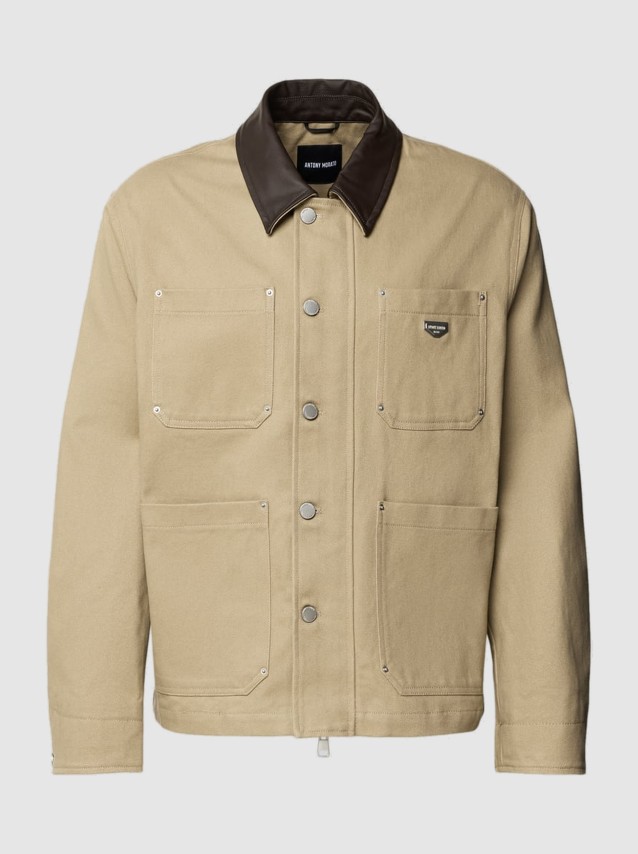 Casaco Antony Morato Homem Coat Regular Fit In Cotton Twill With Collar In Faux Leather And Logo Met