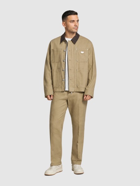 Casaco Antony Morato Homem Coat Regular Fit In Cotton Twill With Collar In Faux Leather And Logo Met Casaco Antony Morato Homem Coat Regular Fit In Cotton Twill With Collar In Faux Leather And Logo Met