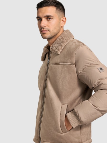 Casaco Antony Morato Homem Coat Regular Fit Knit Faux Fur Sued Aspect With Sleeves In Techno Fabric Casaco Antony Morato Homem Coat Regular Fit Knit Faux Fur Sued Aspect With Sleeves In Techno Fabric